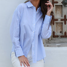 Load image into Gallery viewer, Betsy Stripe Cotton Shirt in Baby Blue