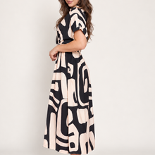 Load image into Gallery viewer, Connie Geometric Print Dress in Black & Cream
