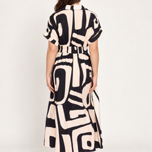 Load image into Gallery viewer, Connie Geometric Print Dress in Black & Cream