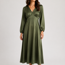 Load image into Gallery viewer, Kirra Satin Midi Dress in Olive
