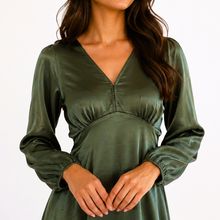 Load image into Gallery viewer, Kirra Satin Midi Dress in Olive