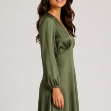 Load image into Gallery viewer, Kirra Satin Midi Dress in Olive