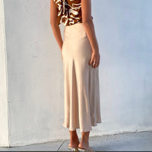 Load image into Gallery viewer, Chandra Satin Feel Long Skirt in Champagne