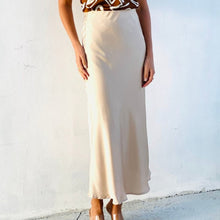 Load image into Gallery viewer, Chandra Satin Feel Long Skirt in Champagne