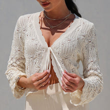 Load image into Gallery viewer, Lera Crochet Tie Front Cardigan in Oatmeal or Black