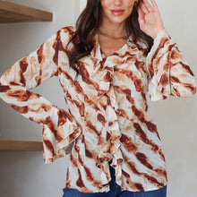 Load image into Gallery viewer, Caramel Swirls Ruffle Shirt