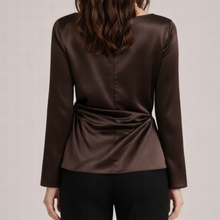 Load image into Gallery viewer, Suzie Satin Tie Top Dark Chocolate
