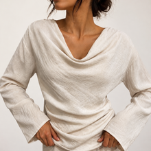 Load image into Gallery viewer, Andrea Bias Cut Cowl Neck Top in Stone