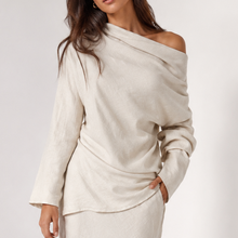 Load image into Gallery viewer, Andrea Bias Cut Cowl Neck Top in Stone