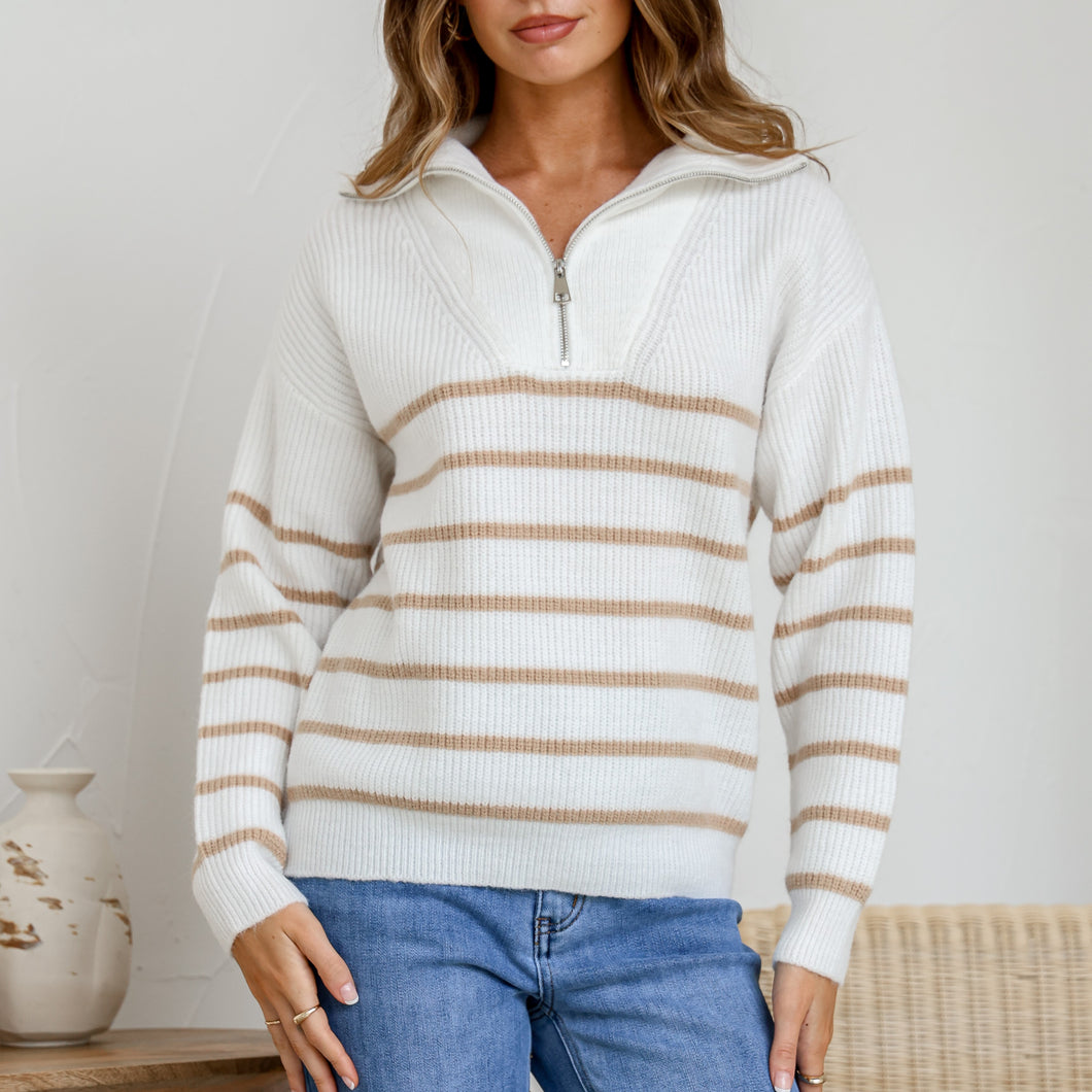 Ally Zip Jumper - Half Stripe