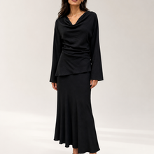 Load image into Gallery viewer, Andrea Bias Cut Cowl Neck Top in Black
