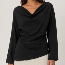 Load image into Gallery viewer, Andrea Bias Cut Cowl Neck Top in Black
