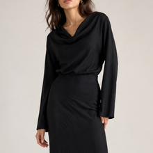 Load image into Gallery viewer, Andrea Bias Cut Cowl Neck Top in Black
