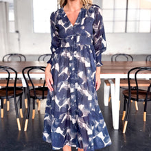 Load image into Gallery viewer, Bebby Button Through Navy Print Dress
