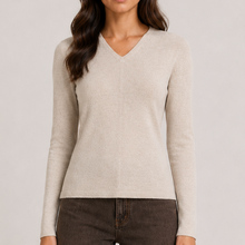Load image into Gallery viewer, Bessy V Neck Knit Top in Beige
