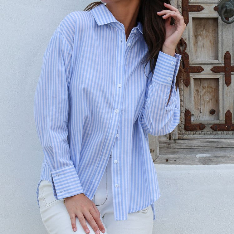 Betsy Stripe Cotton Shirt in Baby Blue