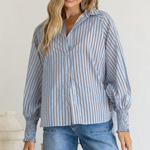 Load image into Gallery viewer, Bianca Stripe Shirt in Blue and Chocolate
