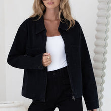 Load image into Gallery viewer, Zarah Zip Front Denim Jacket in Black
