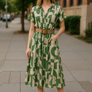 Charlotte Green Print Shirt Dress