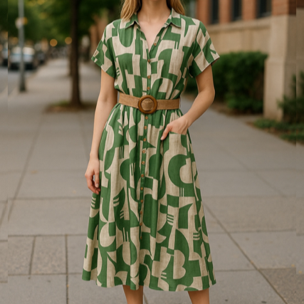 Charlotte Green Print Shirt Dress
