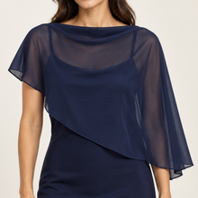 Load image into Gallery viewer, Chelise Navy Satin Dress with Chiffon Cape

