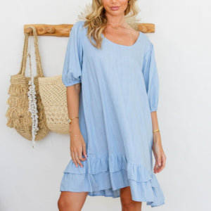 Dee Dee Drop Hem Dress in Blue