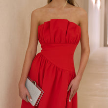 Load image into Gallery viewer, Destiny Strapless Ruffle Dress in Black or Red

