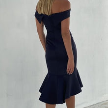 Load image into Gallery viewer, Georgia Off Shoulder Cocktail Dress in Navy
