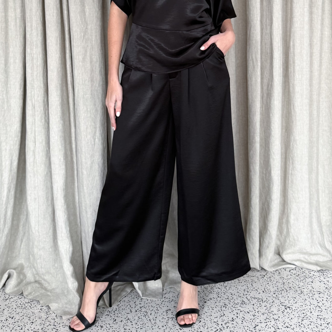 Kendall Satin Pant in Black