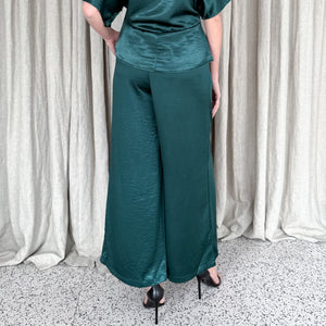 Kendall Satin Pant in Petrol Green