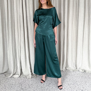 Kendall Satin Top in Petrol Green