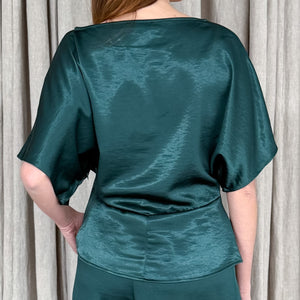 Kendall Satin Top in Petrol Green