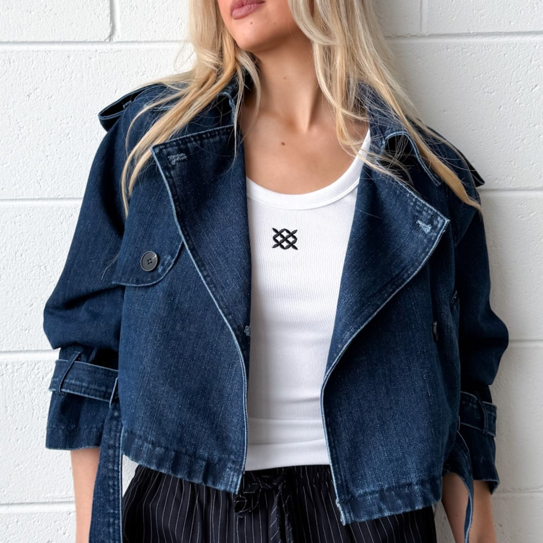 Kora Cropped Trench in Denim