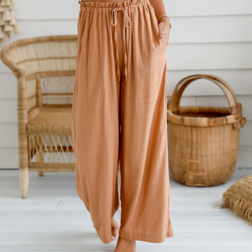 Lillian Linen Blend Pant in Tan
