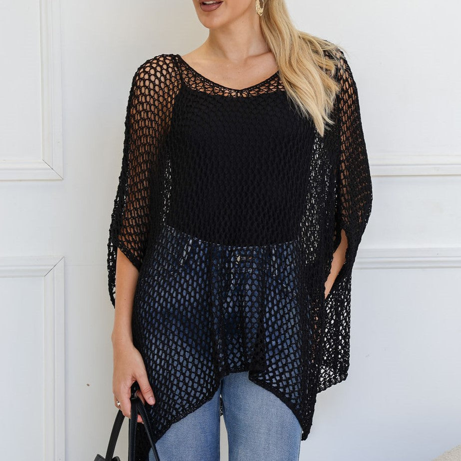 Lisa Mesh Poncho in Black or Oatmeal