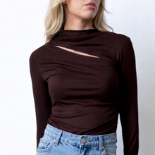 Load image into Gallery viewer, Logan Long Sleeve Slit Top in Dark Chocolate
