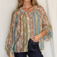 Load image into Gallery viewer, Malta Top in Blue/Green Paisley
