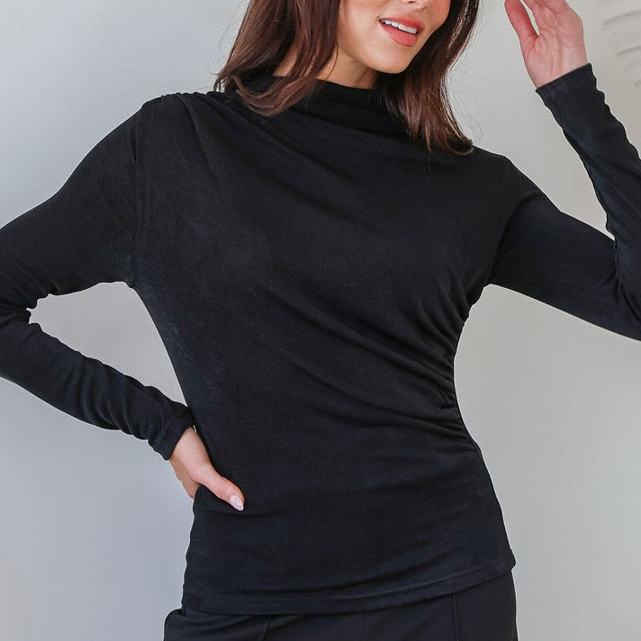 Martini Club Gather Top in Black