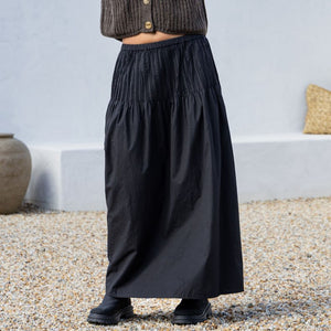 Moody Nights Pink Tuck Skirt in Black
