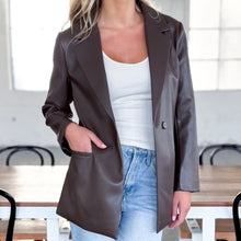Load image into Gallery viewer, Nina Faux Leather Blazer in Brown
