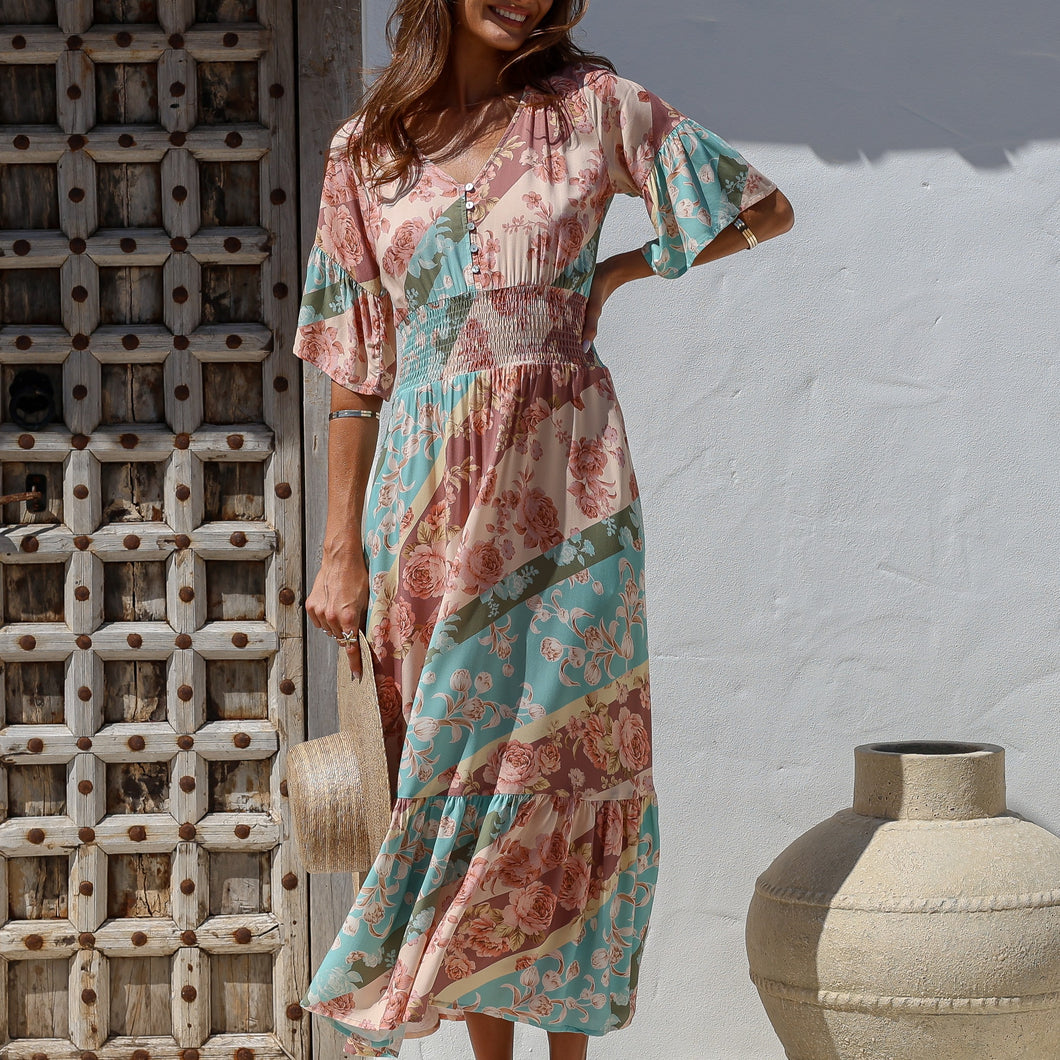 Penny Patchwork Button Maxi Dress