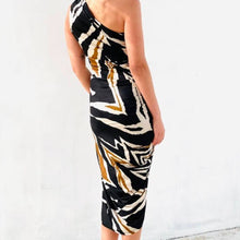 Load image into Gallery viewer, Presley One Shoulder Tribal Print Dress
