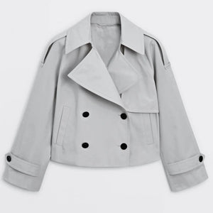 Sherry Cropped Trench Jacket in Light Grey