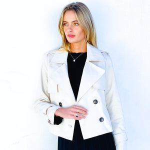 Sherry Cropped Trench Jacket in Light Grey