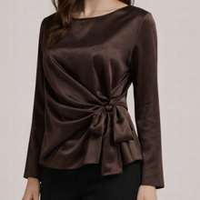Load image into Gallery viewer, Suzie Satin Tie Top Dark Chocolate
