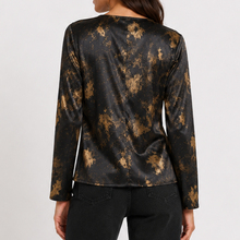 Load image into Gallery viewer, Suzie Satin Tie Top in Black Print
