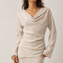 Load image into Gallery viewer, Andrea Bias Cut Cowl Neck Top in Stone

