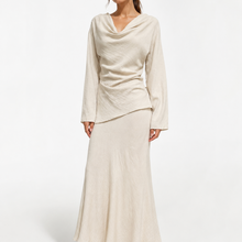 Load image into Gallery viewer, Andrea Bias Cut Cowl Neck Top in Stone
