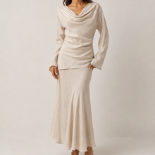 Load image into Gallery viewer, Andrea Bias Cut Midi Skirt in Stone

