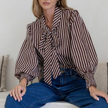 Load image into Gallery viewer, Anita Stripe Shirt with Neck Tie
